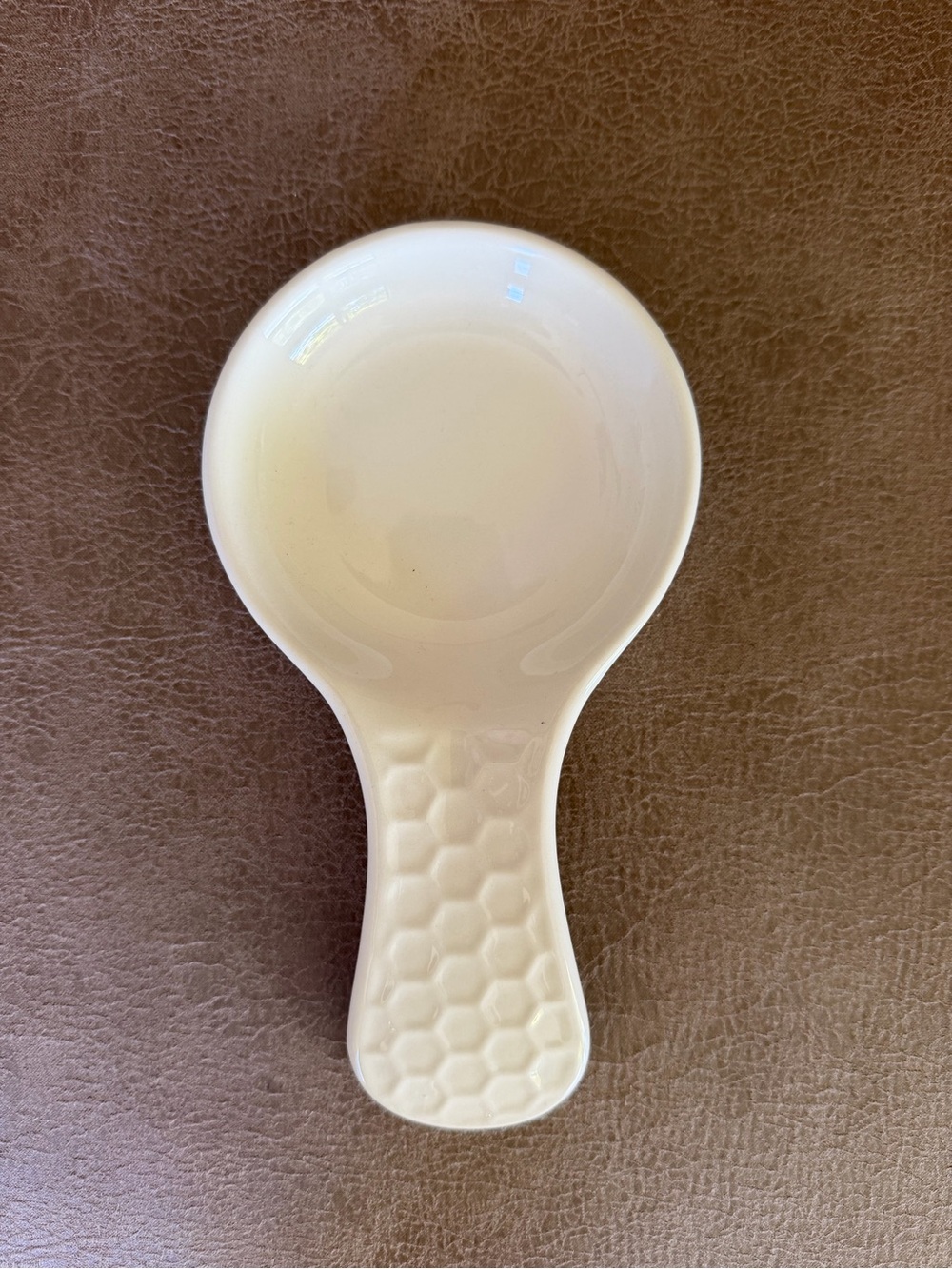 Cream Ceramic Spoon Rest with Honeycomb Handle - Multipurpose Kitchen Utensil